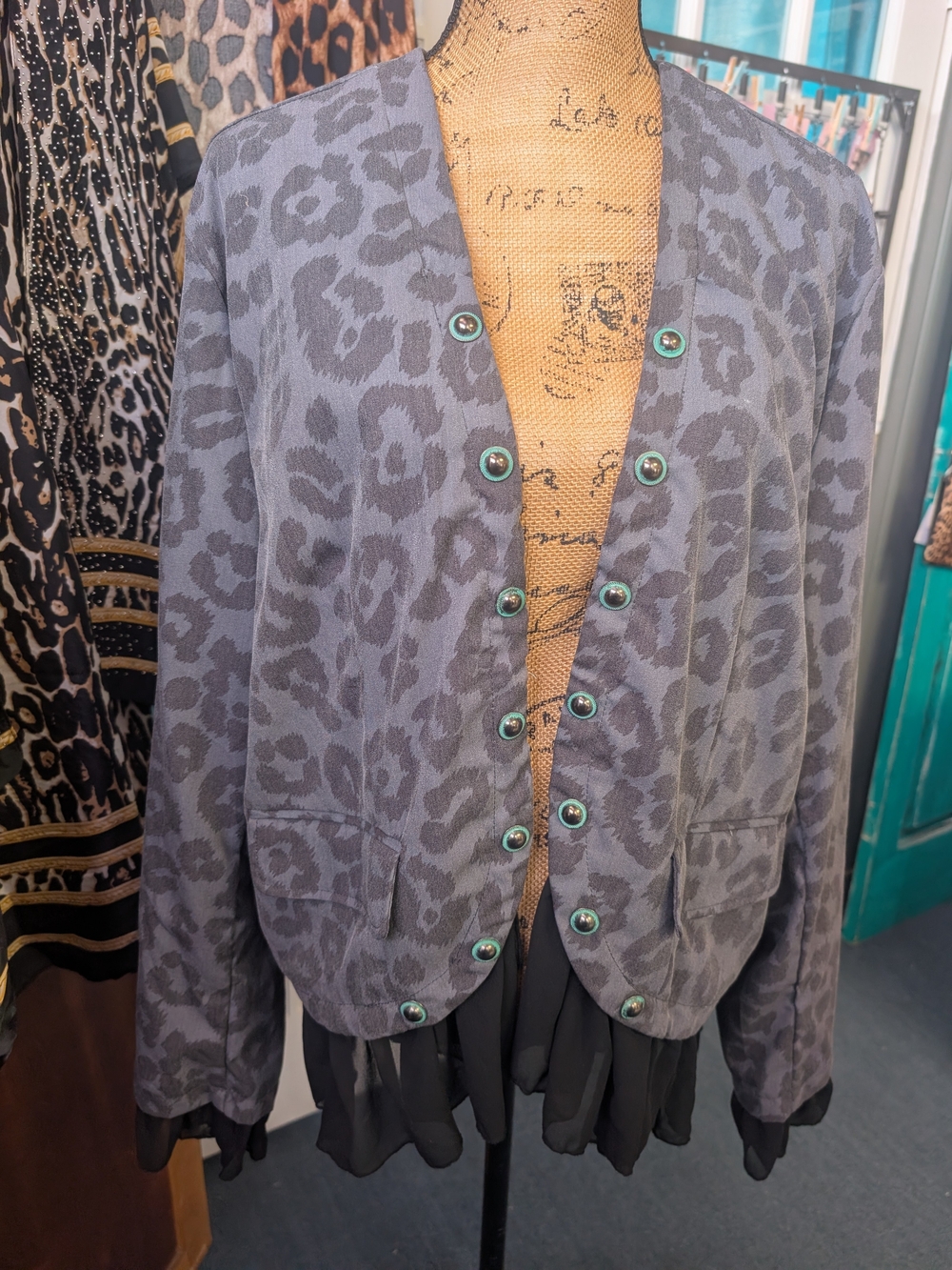 Crazy Train Gray Leopard Print Buttoned Blazer